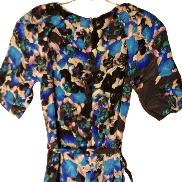 LK Bennett Silk Midi Dress Coquette Floral Short Sleeve Tie Waist Womens 2 NWT - Picture 4 of 11